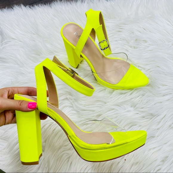 Neon yellow chunky heel - Picture 2 of 7